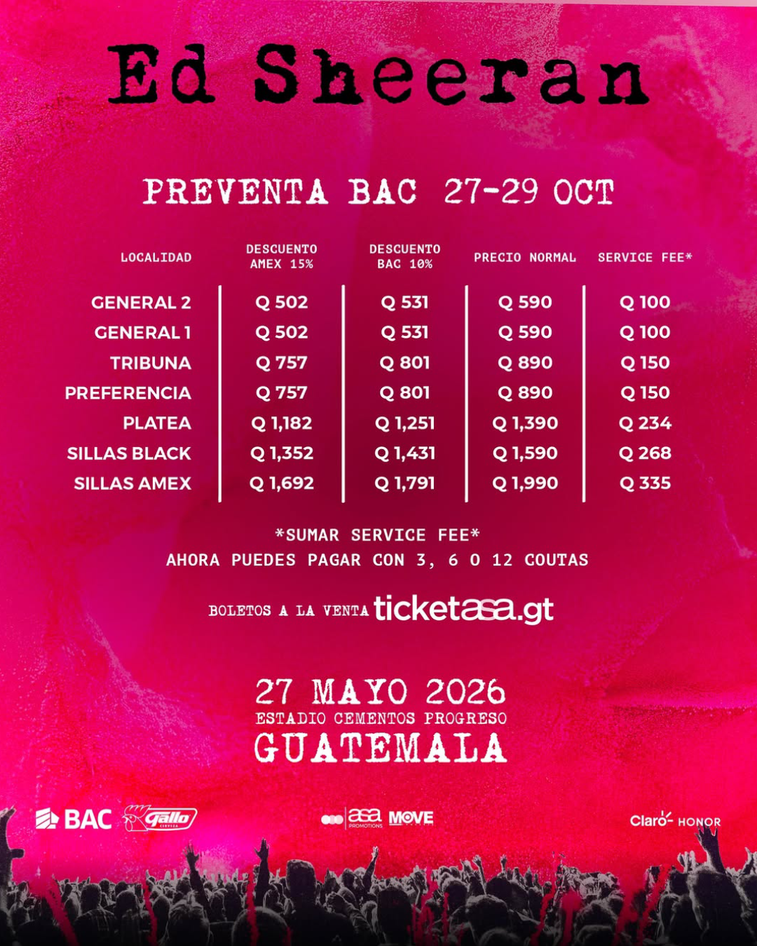 Guatemala vibra con Ed Sheeran. (Créditos: @asapromotions)