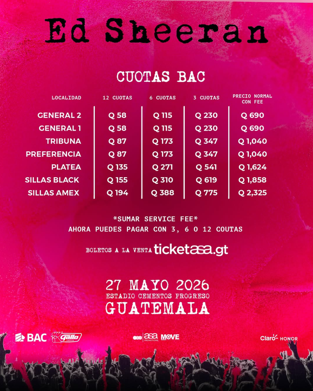 Ed Sheeran hará vibrar Guatemala con su Loop Tour 2026. (Créditos: @asapromotions)