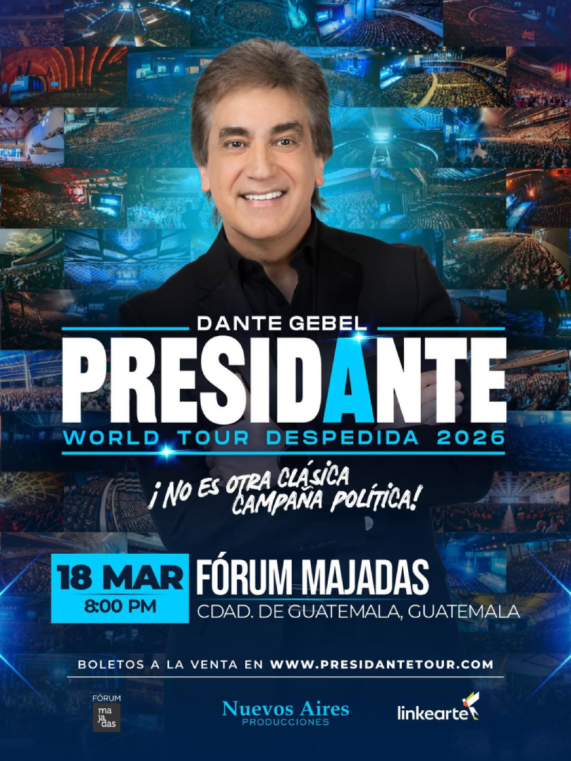 Dante Gebel confirma a Guatemala como una de las paradas de su PRESIDANTE World Tour Despedida, con una experiencia que mezcla reflexión y emoción (Crédito: @dantegebeloficial)