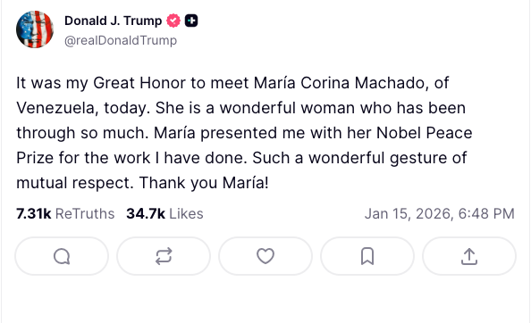 Trump calificó el gesto como un honor y destacó el encuentro. (Créditos: @realDonaldTrump)