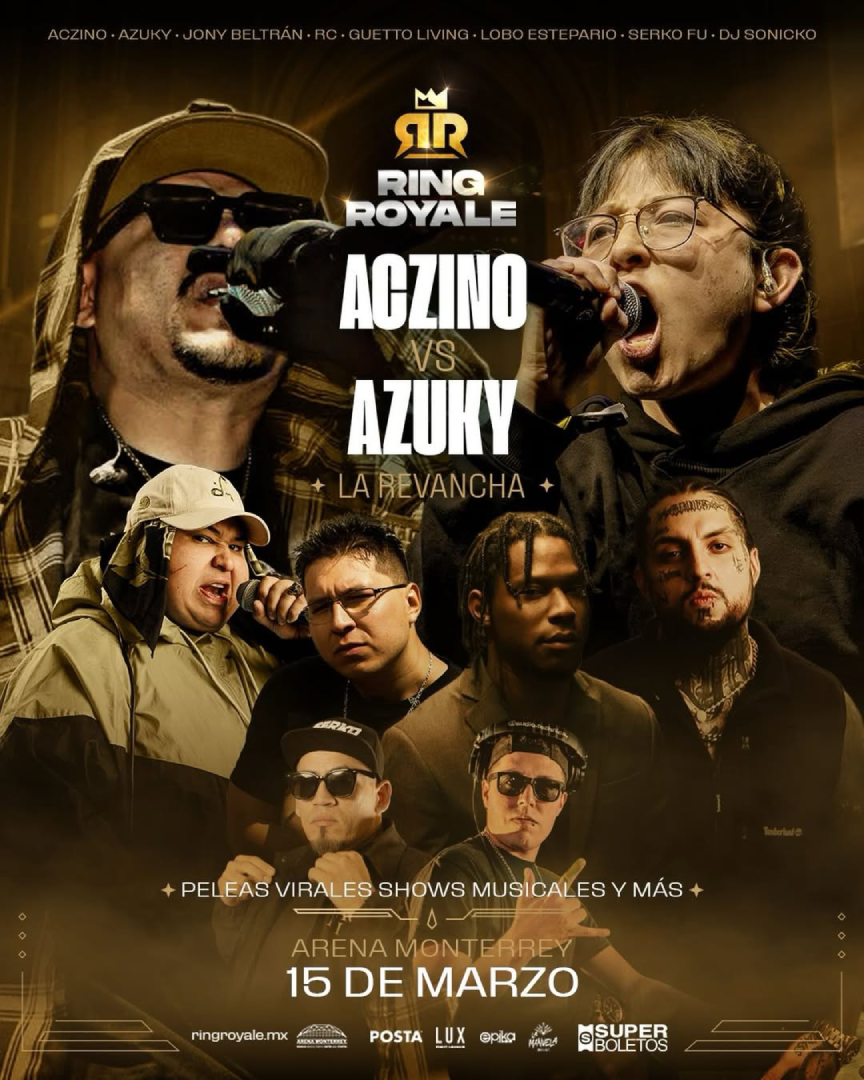 Aczino y Azuky llevarán el freestyle al ring con una batalla de rimas que promete encender al público y las redes sociales (Crédito: @ringroyalefights)