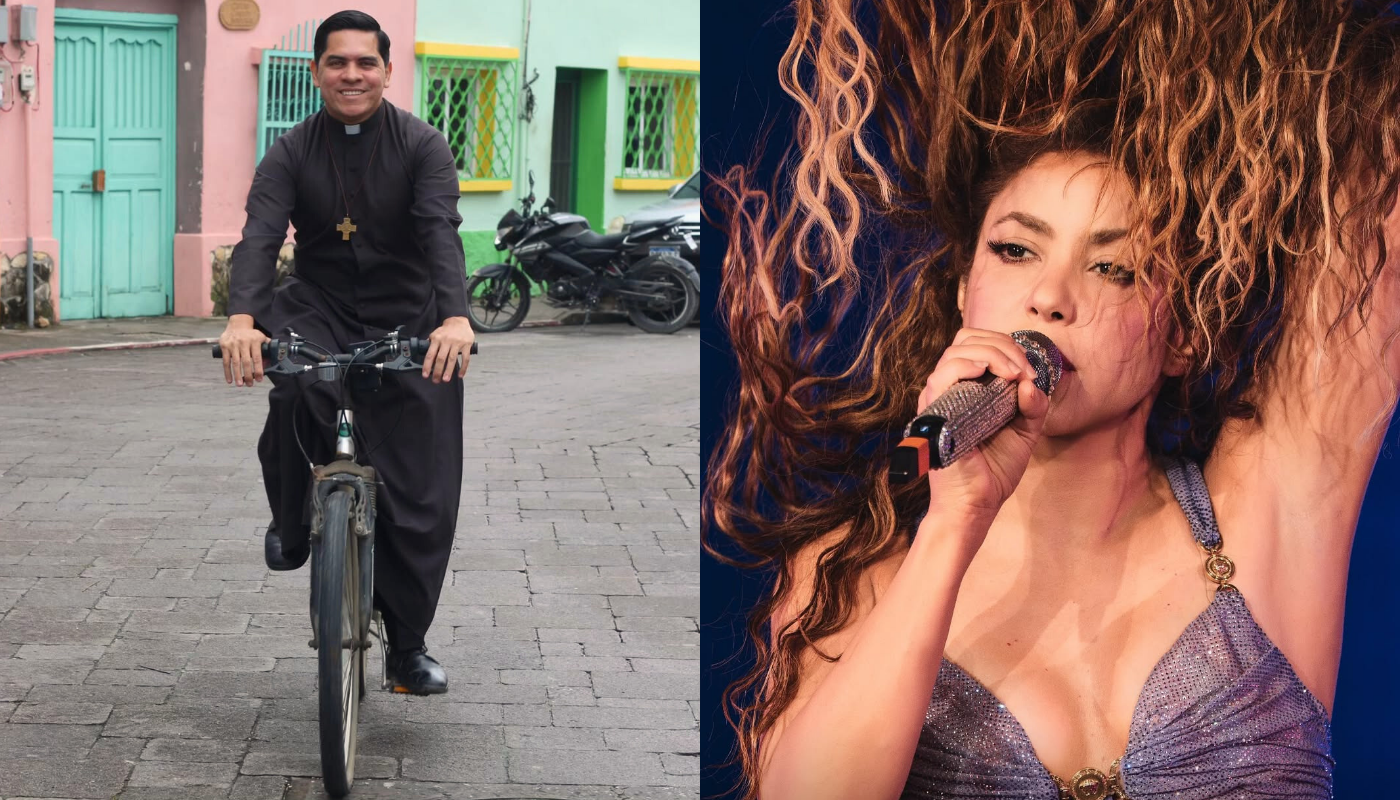 El sacerdote que se robó la atención rumbo al show de Shakira. (Créditos: @efrenartiga @shakira)