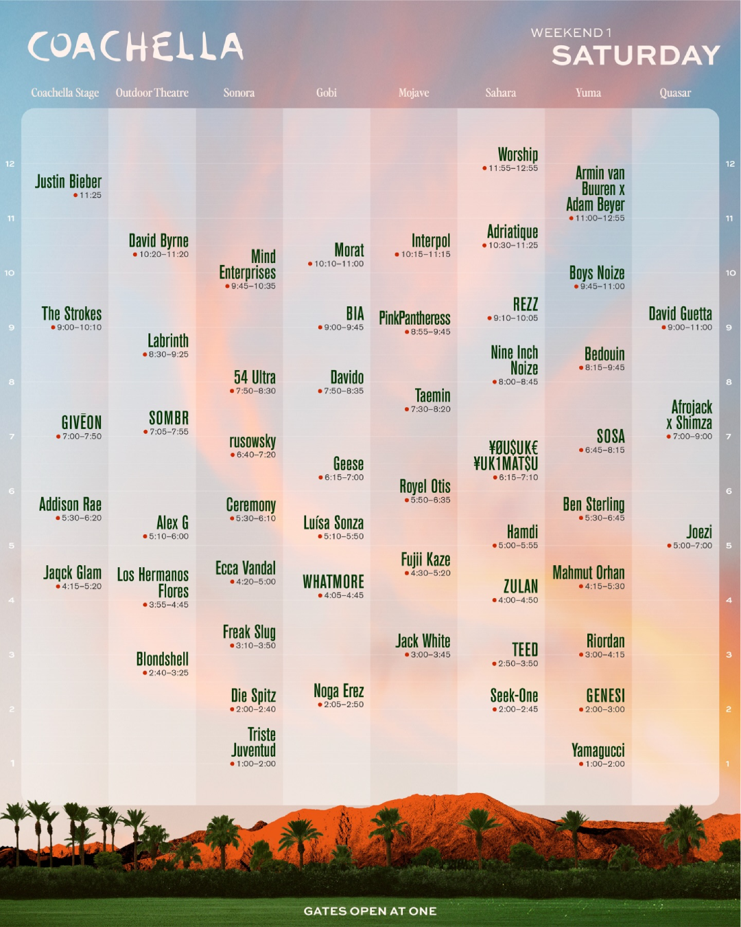 Guía de horarios para no perderte nada. (Créditos: Coachella)